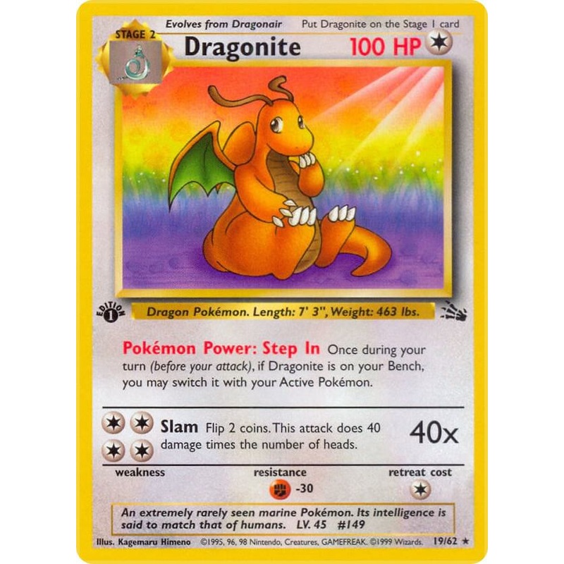 Dragonite 1st Edition (Rare) – 19/62 – Fossil