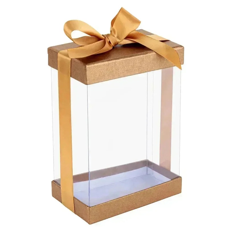 Clear Gold 7X5X3″ Gift Boxes 6 Pack Bakery Boxes With Base Lid & Ribbon Gold
