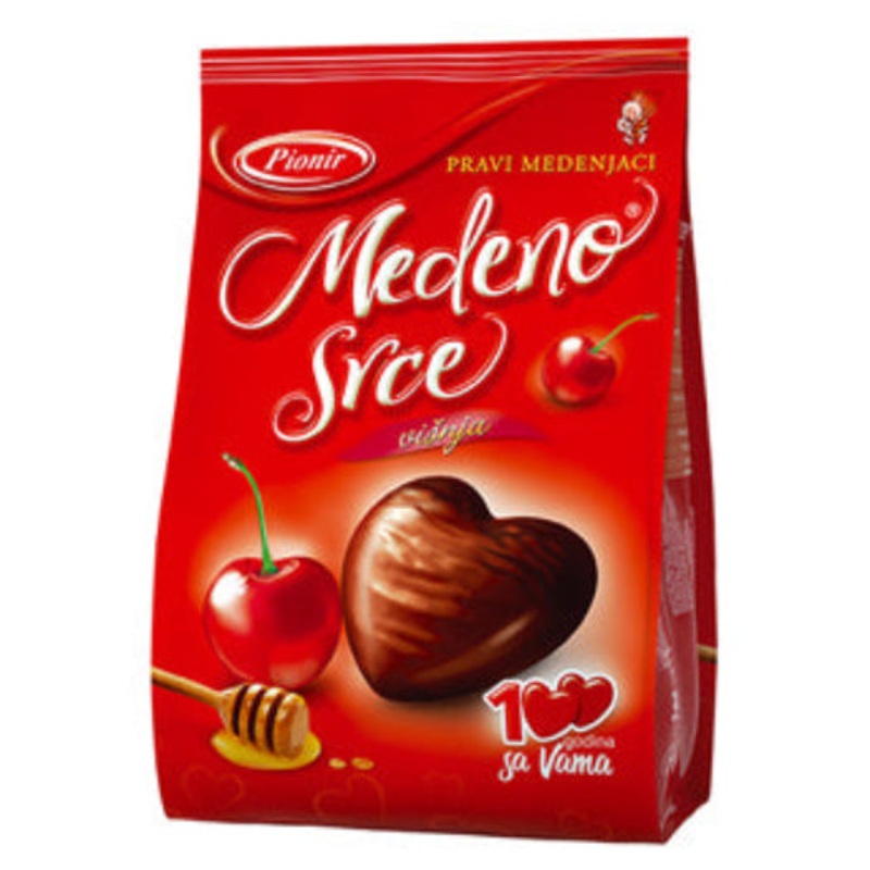 Honey Heart – Cherry, Chocolate Coated Filled Honey Cakes (Pionir) 150g