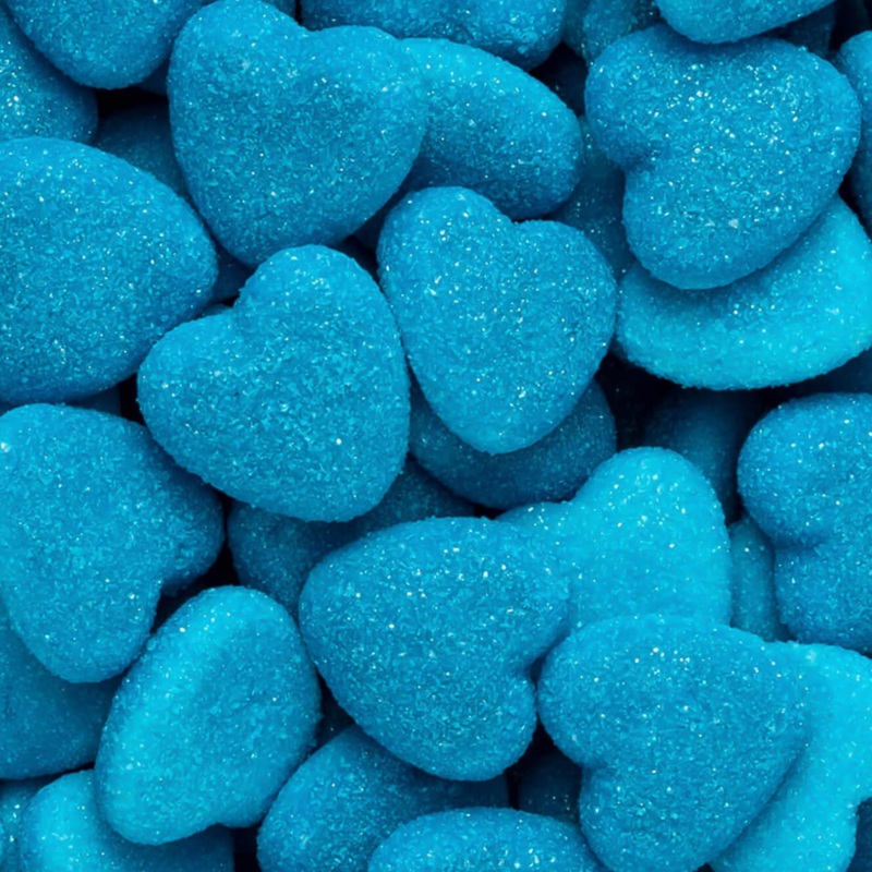 Jelly Filled Blue Raspberry Hearts 125g (0.28lb)