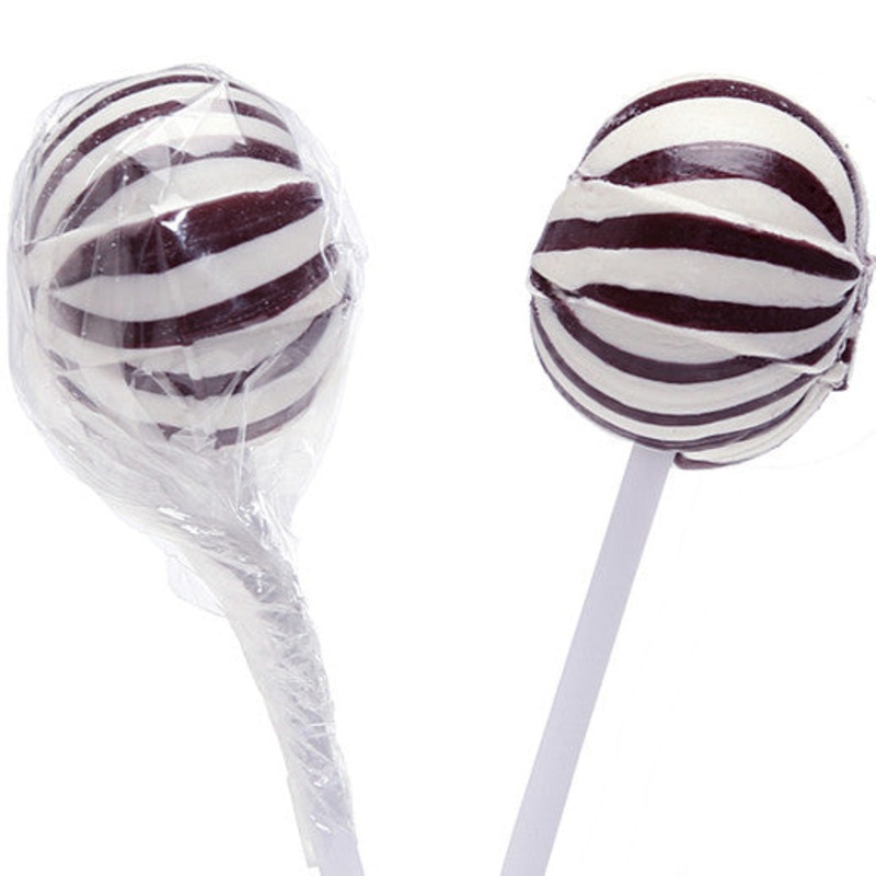 SASSY SPHERES CHERRY BLACK STRIPE POPS 2.5 Pounds