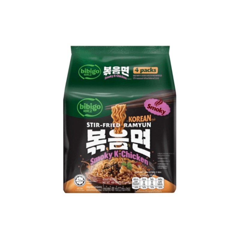 BIBIGO STIR-FRIED RAMYUN SMOKY K-CHICKEN 4X122G