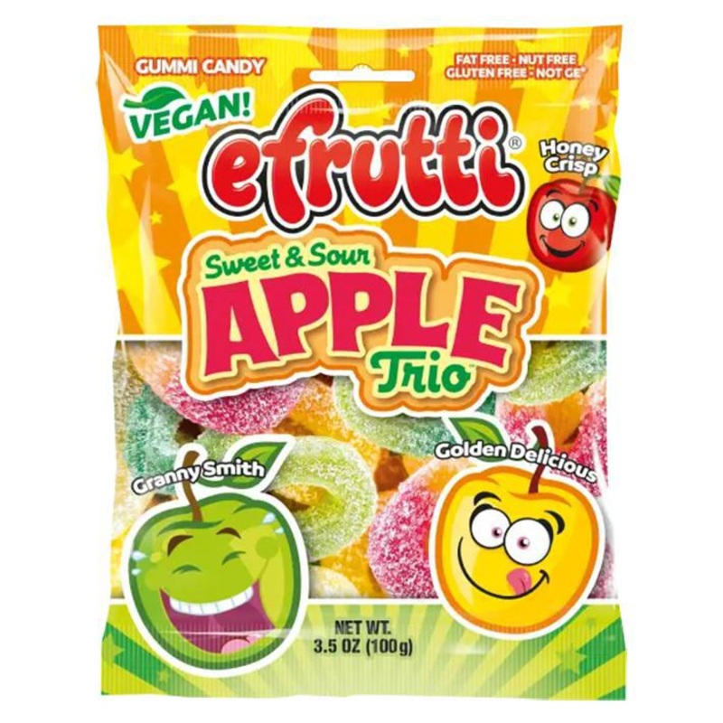 efrutti Sweet & Sour Apple Trio  Vegan  3.5oz Bag