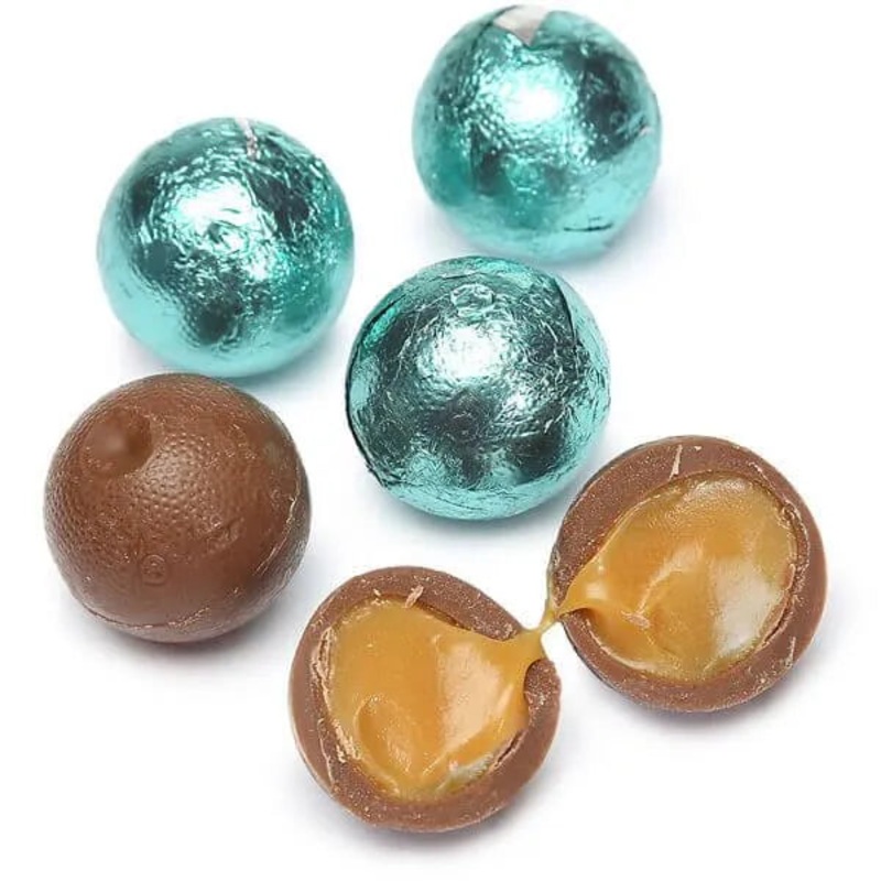Palmer Foiled Caramel Filled Chocolate Candy Balls – Robin Egg Blue: 5LB Bag