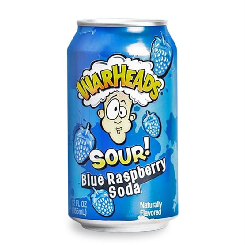 Warheads Sour Blue Raspberry Soda  – 12 oz Can