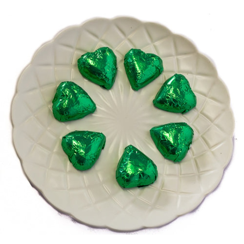 Milk Chocolate Hearts in Green Foil 300g