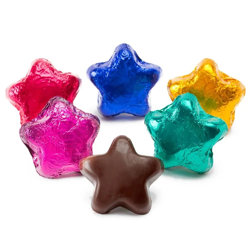 Madelaine Foiled Dark Chocolate Stars – Assorted Colors: 5LB Bag