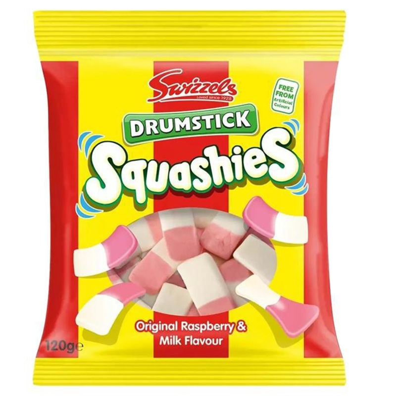 Swizzels Squashies Drumstick  Original Raspberry & Milk Flavour  120g Bag