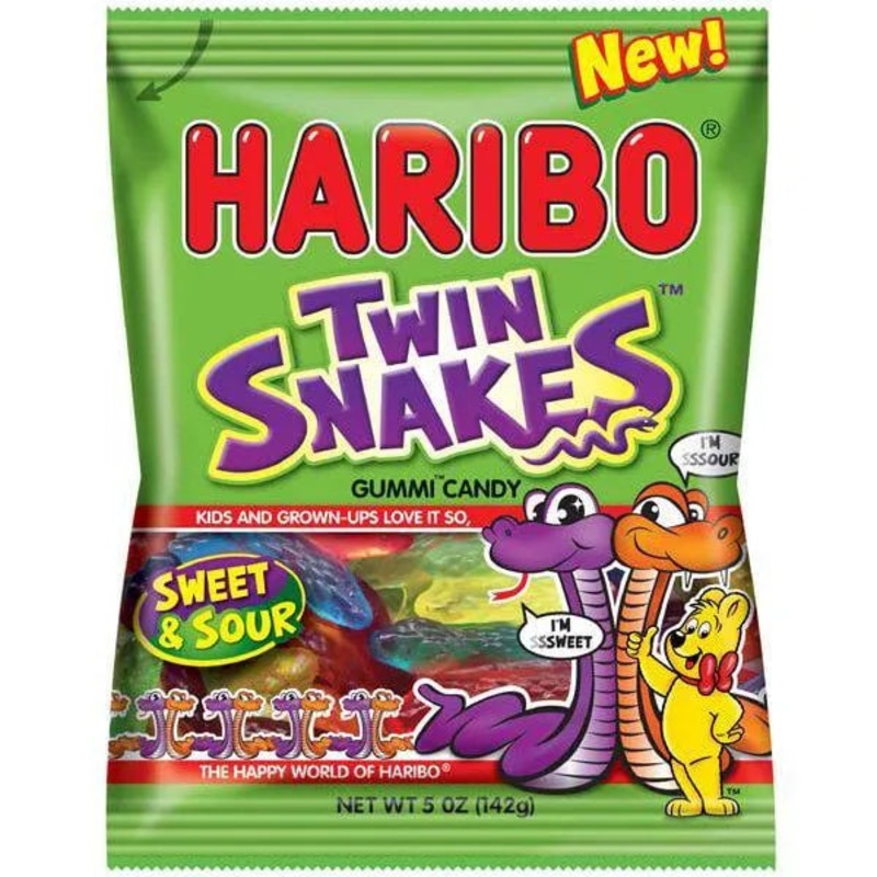 Haribo Gummy Twin Snakes Candy Peg Bags: 12-Piece Box