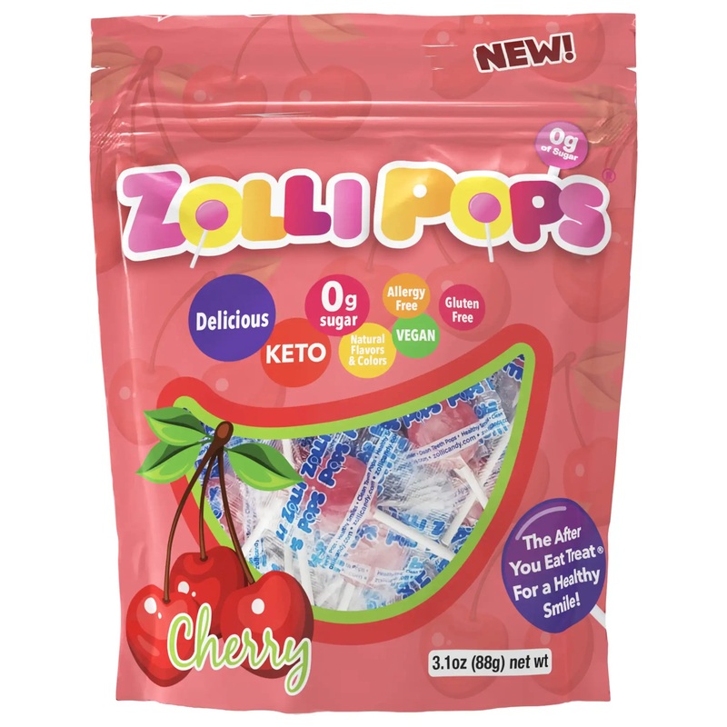 Zollipops Sugar Free Lollipops Cherry 3.1oz Bag