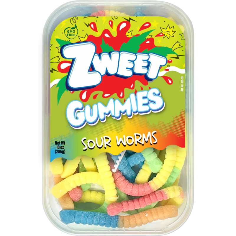 Zweet Sour Gummy Neon Worms 10oz (SNG6)