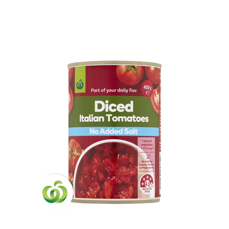 WOOLWORTHS DICED TOMATOES ITALIAN NA SALT 400G