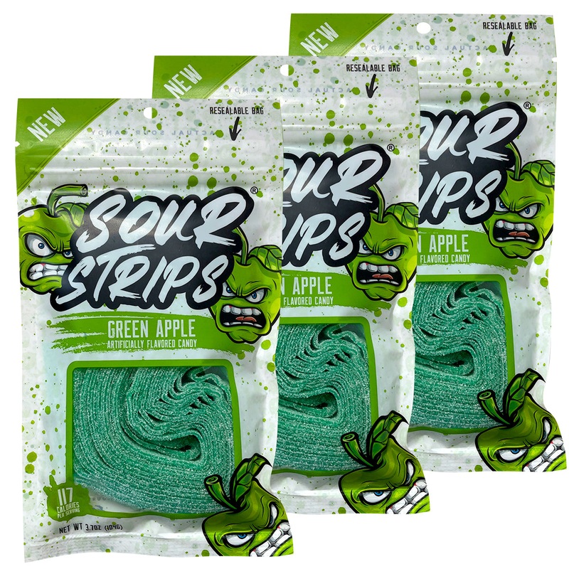 Green Apple Sour Strips – 3-pack