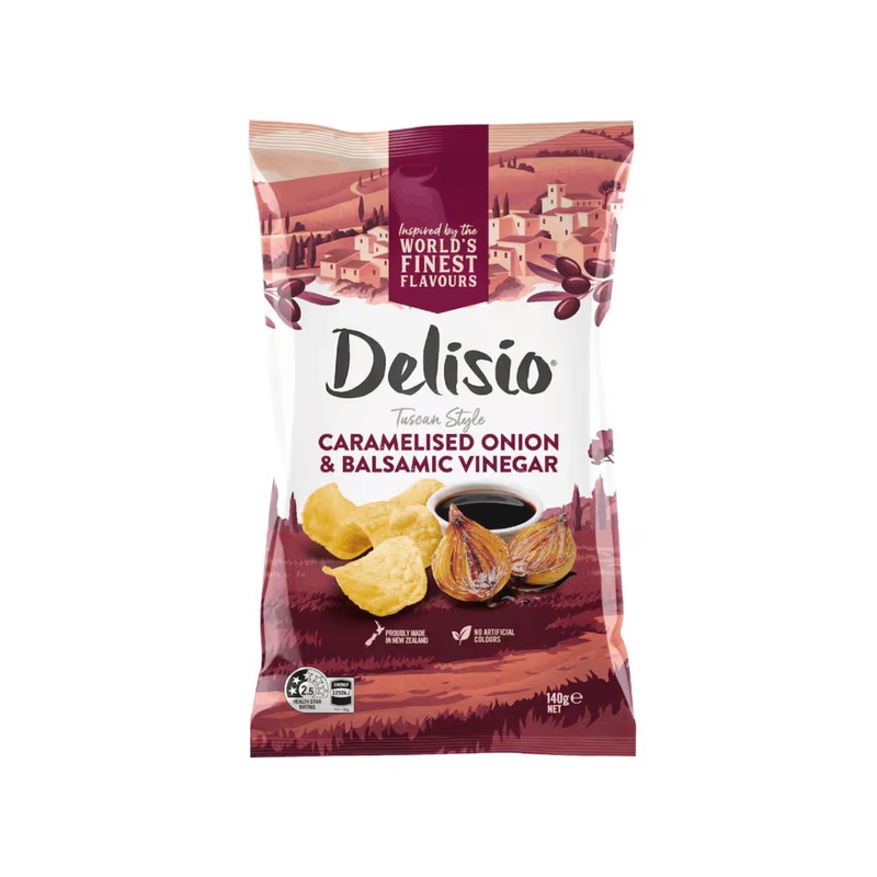 DELISIO POTATO CHIPS CARAMELISED ONION& BALSAMIC VINEGAR 140G