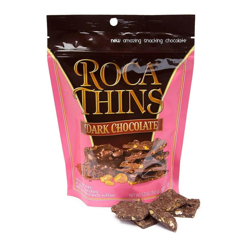 Roca Thins Buttercrunch Toffee Candy – Dark Chocolate Peg Bags: 8-Piece Case