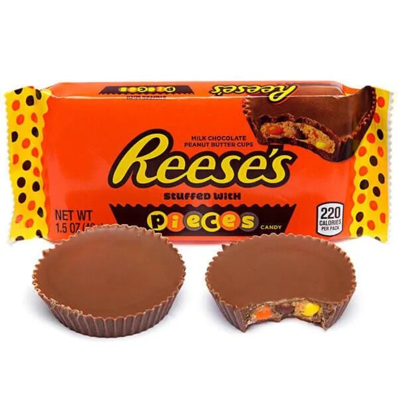 Reese’s Peanut Butter Cups Stuffed with Reese’s Pieces Candy Packs: 24-Piece Box