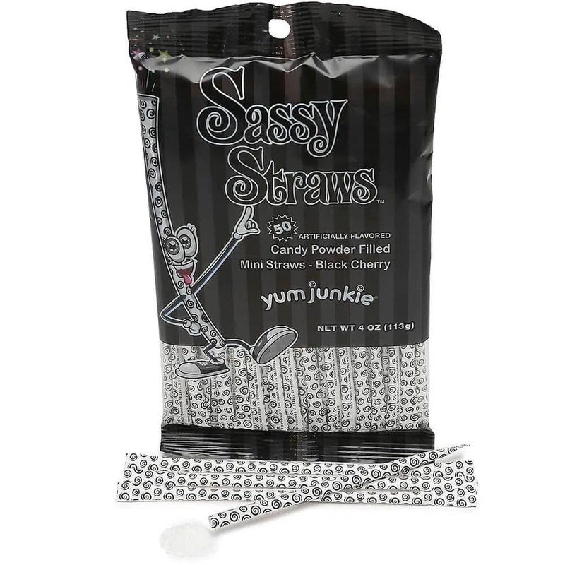 YumJunkie Sassy Straws Candy Powder Filled Mini Straws – Black Cherry: 50-Piece Bag