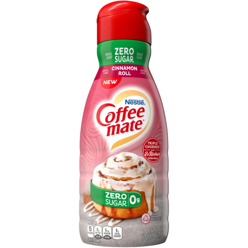 Coffee Mate Cinnamon Roll Zero Sugar Liquid Creamer Big Bottle – 32fl.oz (946ml)
