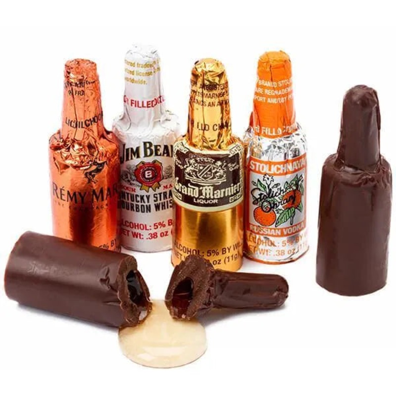 Foiled Chocolate Bottles with Liquor Filling: 24-Piece Display