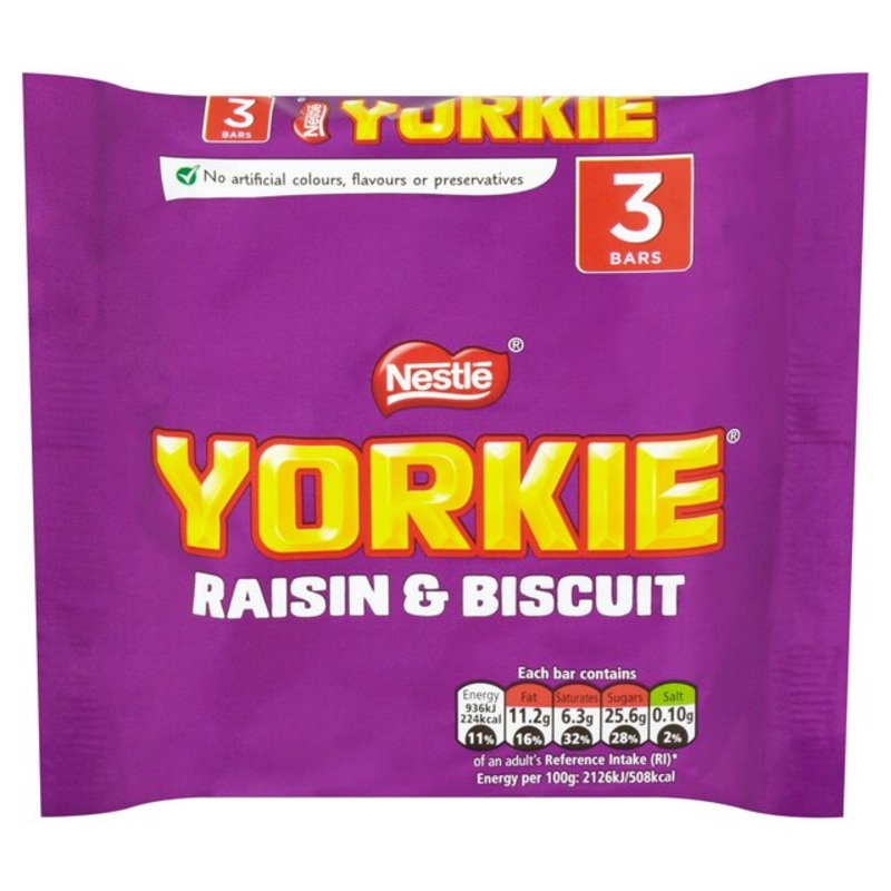 Yorkie Raisin & Biscuit Chocolate Bar Multipack 3 per pack