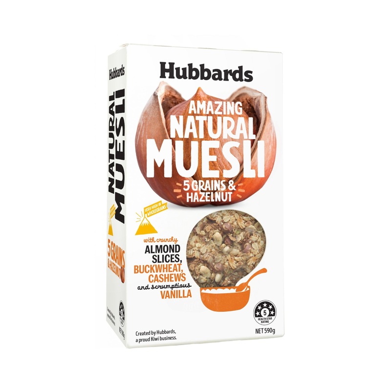 HUBBARDS MUESLI 5 GRAINS&HAZELNUT 590G UNIT