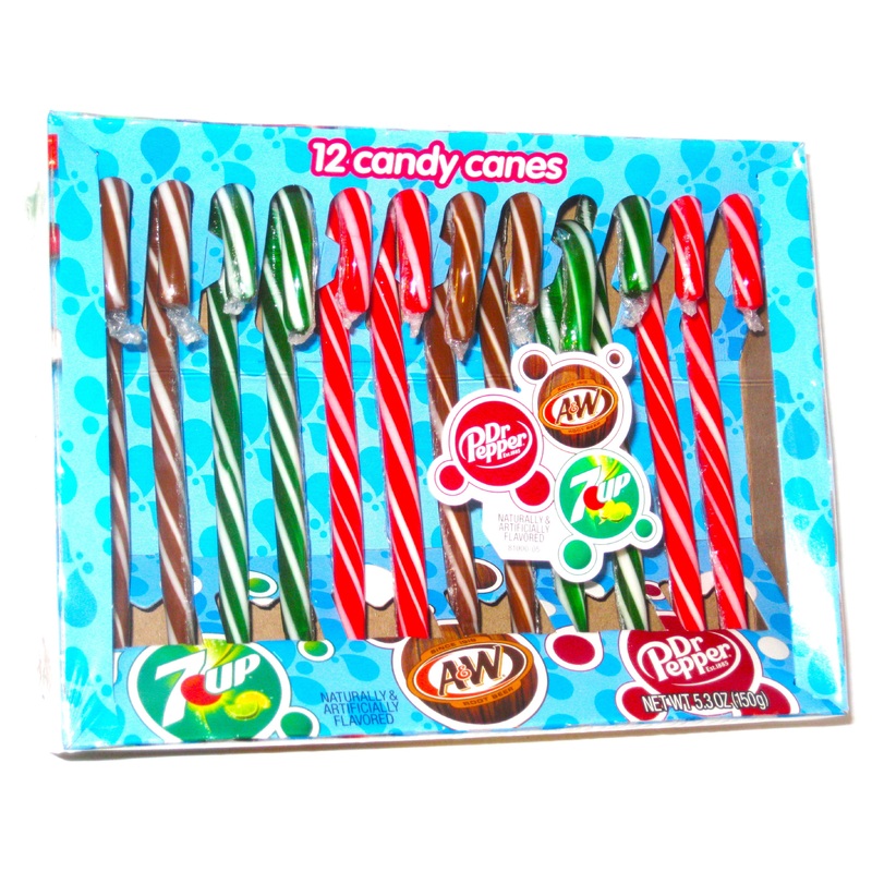 Christmas Candy Canes Dr Pepper, A&W Root Beer, and 7 UP 12ct box