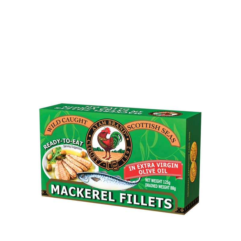 AYAM BRAND MACKEREL FILLETS IN EVOO 125G UNIT