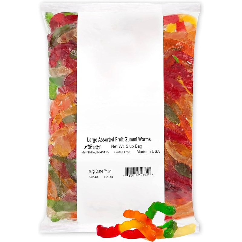 Bulk Albanese Assorted Large Neon Gummi Worms 4.5lb