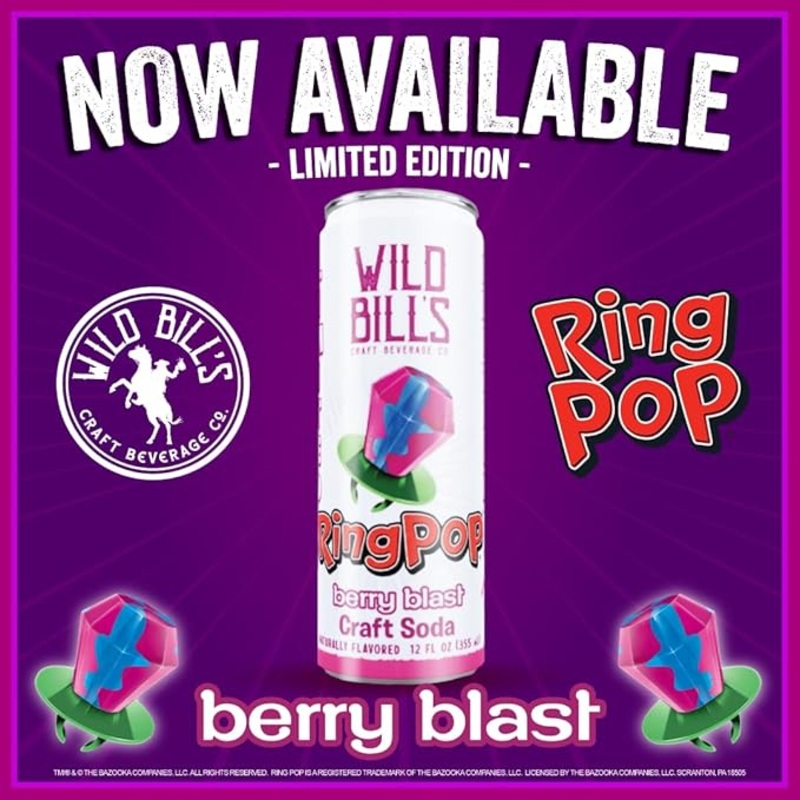 Wild Bill’s Berry Blast Ring Pop Soda 12oz Cans 12ct Case
