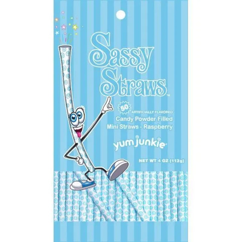 YumJunkie Sassy Straws Candy Powder Filled Mini Straws – Blue Raspberry: 50-Piece Bag
