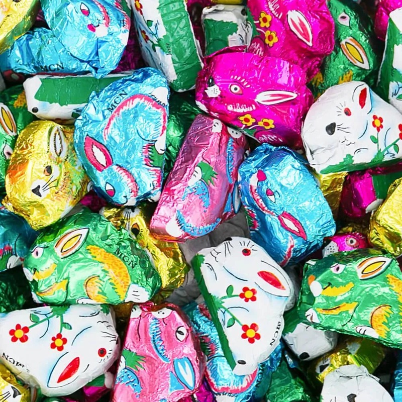 Madelaine Foiled Milk Chocolate Mini Sitting Bunnies: 5LB Box