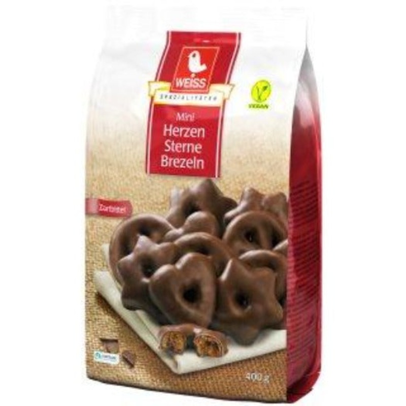 Weiss Mini Herzen, Sterne, Brezeln – Zartbitter, 400g