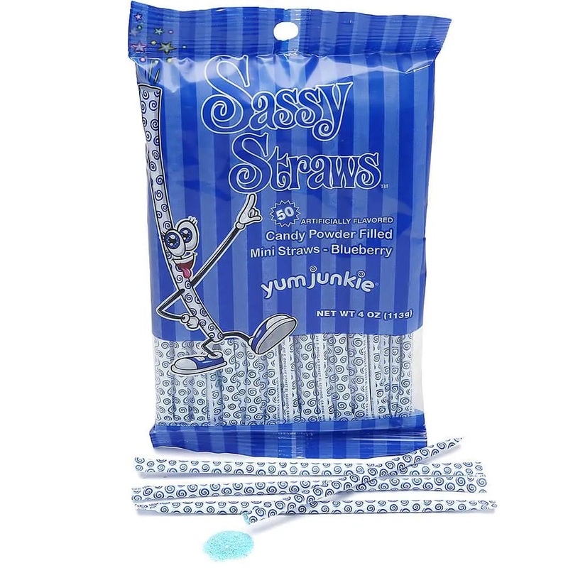 YumJunkie Sassy Straws Candy Powder Filled Mini Straws – Blueberry: 50-Piece Bag