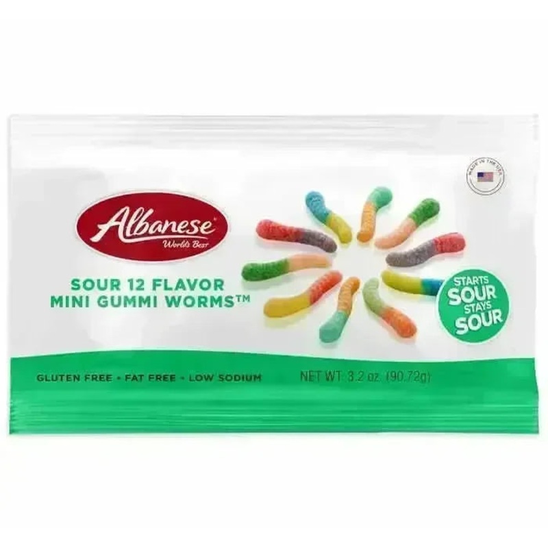Albanese Neon Mini Sour Gummy Worms King Size Packs: 20-Piece Box