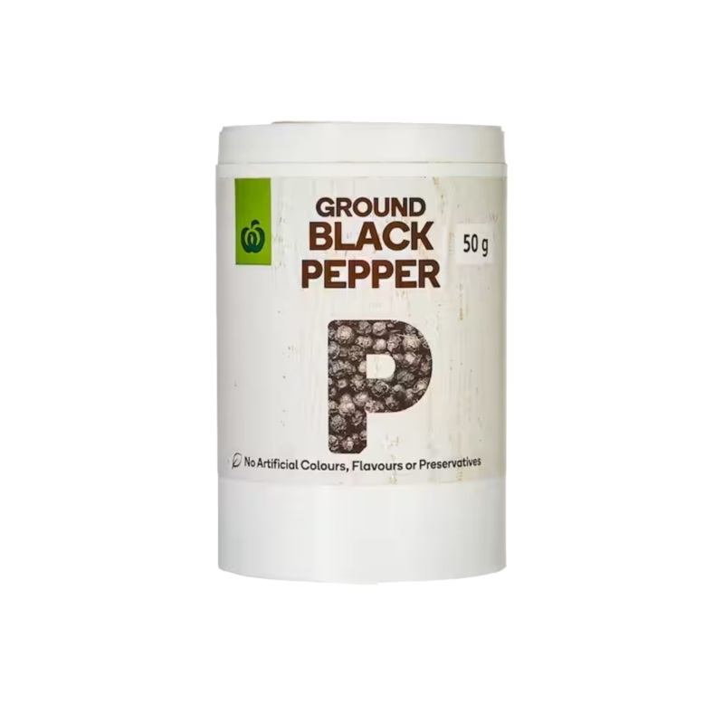 WOOLWORTHS BLACK PEPPER GROUND 50G