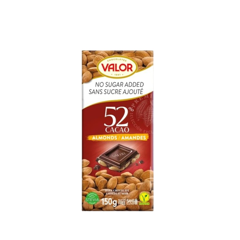 Valor No Sugar Added Dark Chocolate with Almonds  150g