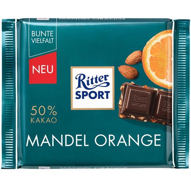 Ritter Sport Mandel Orange  50% Kakao (Almond Orange  50% Cacoa)