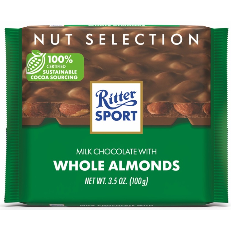 Ritter Sport Milk Chocolate with Whole Almonds, 100g