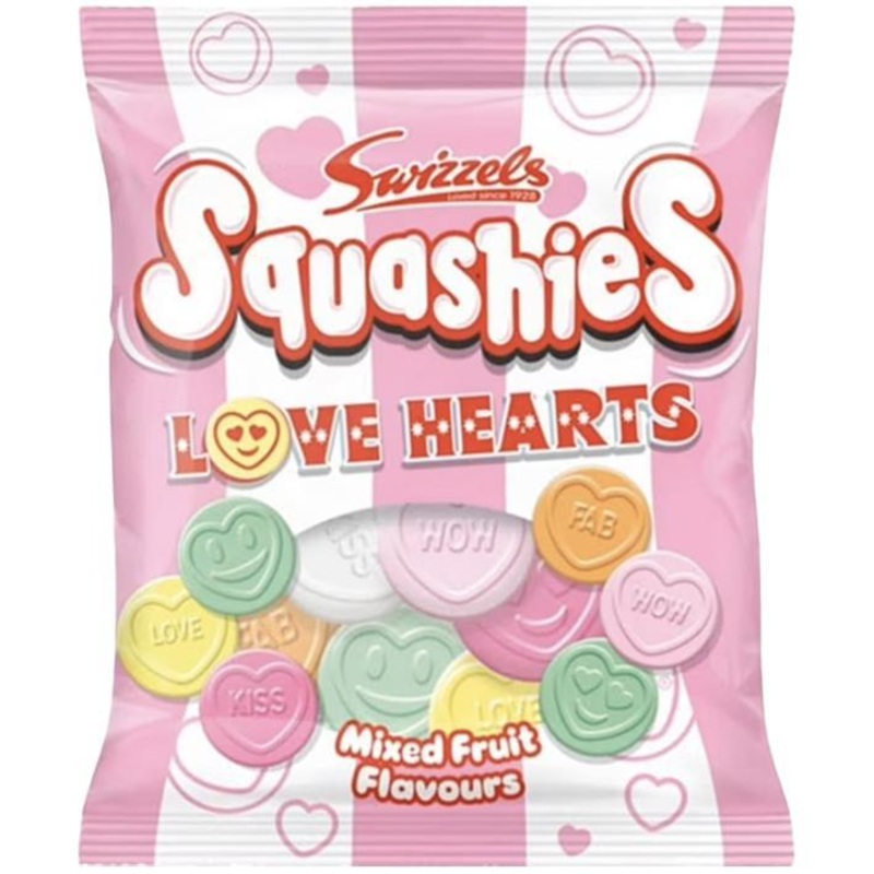 Swizzels Squashies Love Hearts  Mixed Fruit Flavours  120g Bag
