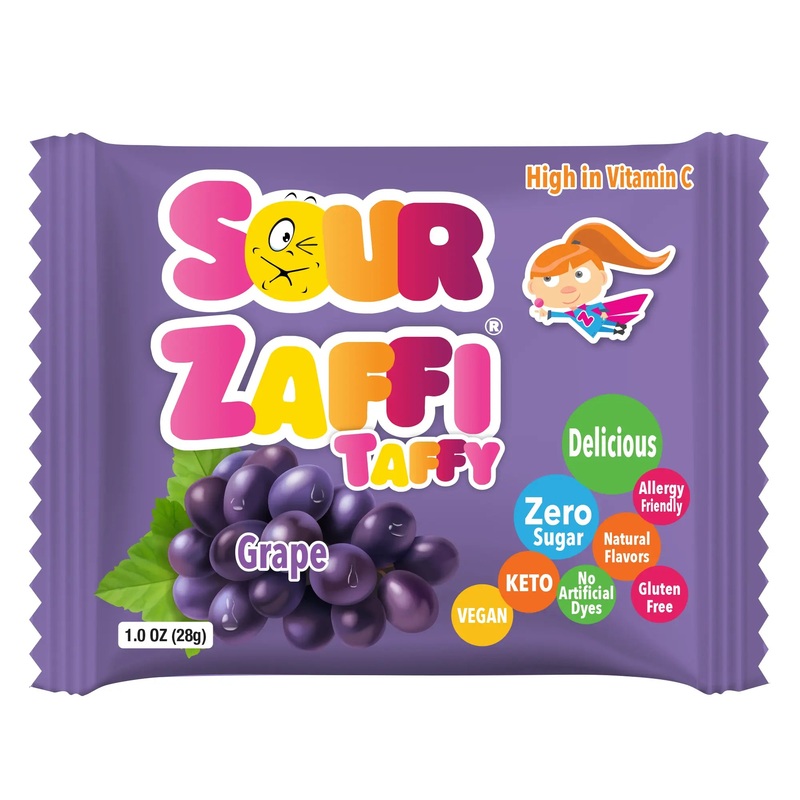 Zolli Zaffi Sugar Free Sour Taffy Grape 1oz Bars 5 pack