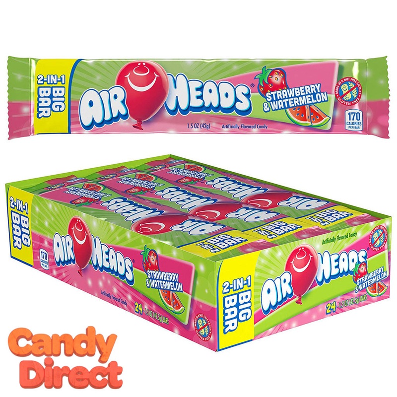 Airheads Candy 2-in-1 Big Bars Strawberry & Watermelon – 24ct