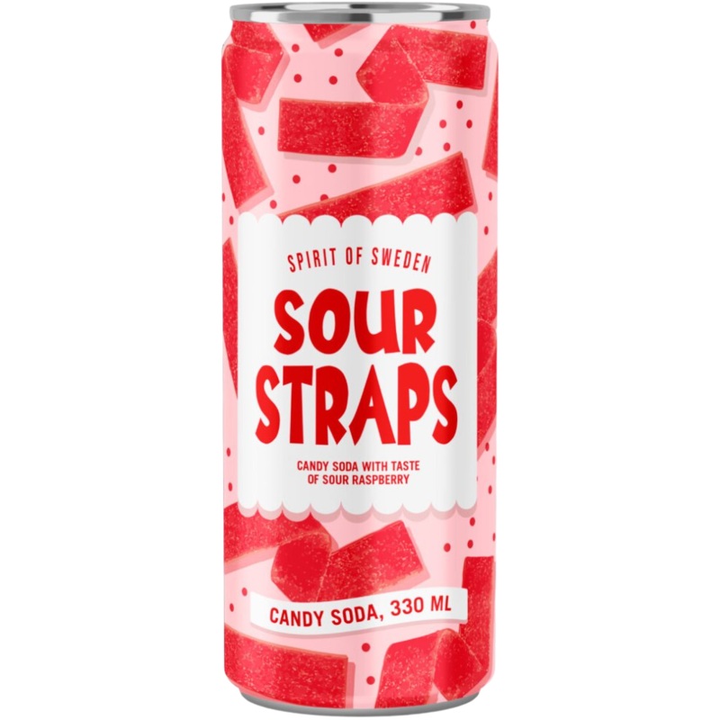 Sour Straps Candy Flavoured Soda (Swedish) – 11.2fl.oz (330ml) In Date