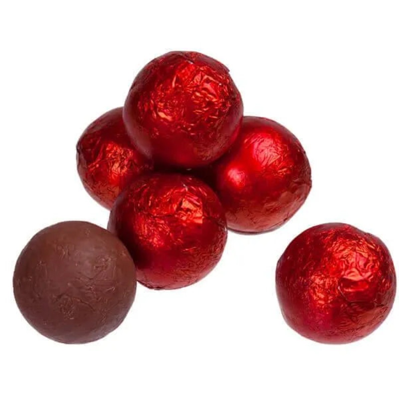 Foiled Milk Chocolate Balls – Red: 2LB Bag