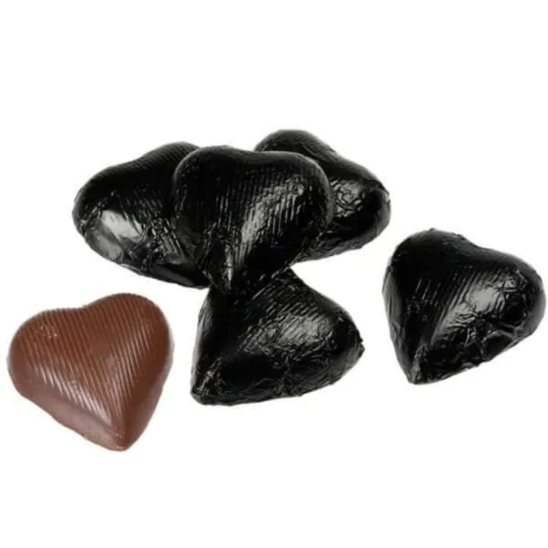 Foiled Milk Chocolate Hearts – Black: 2LB Bag