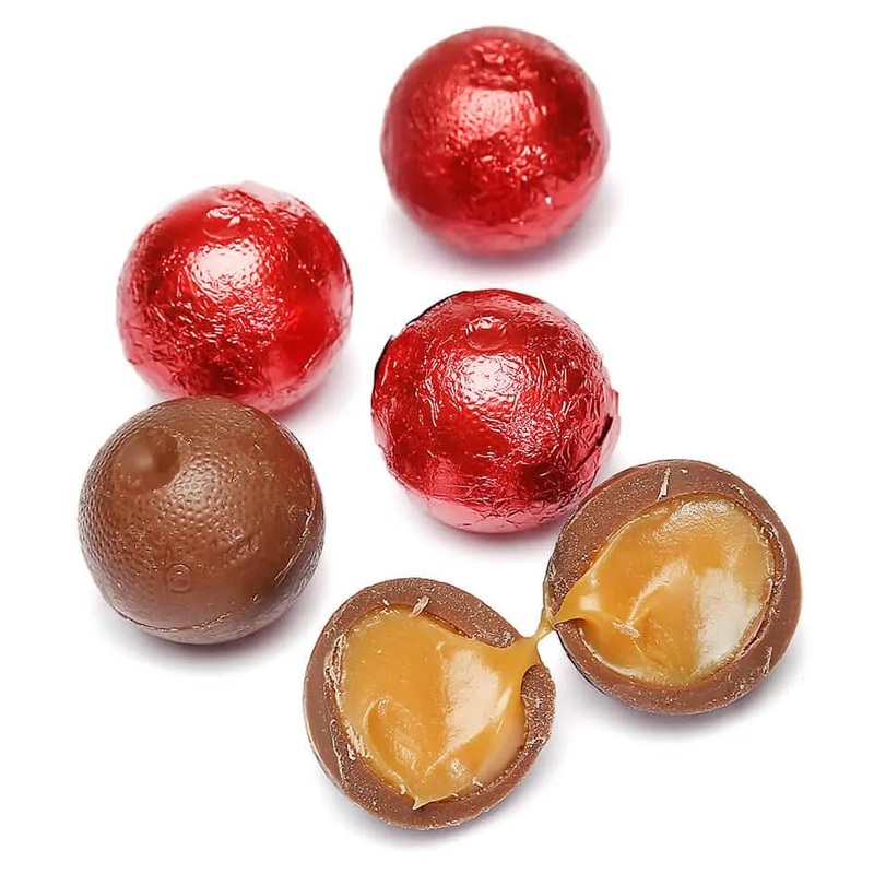 Palmer Foiled Caramel Filled Chocolate Candy Balls – Red: 5LB Bag